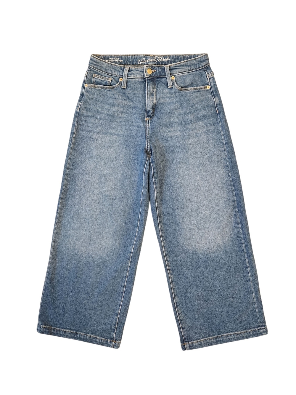 Medium Wash Wide-Leg Crop Jeans